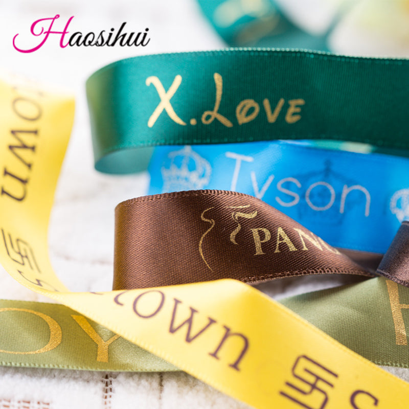 Free design 1/4''(6mm) custom printed logo ribbon gift packaging polyester print Satin LOGO Personalized 100 yard /lot