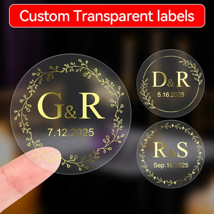 300pcs Personalized Baptism Stickers Round Transparent Gold Silver Foil Sticker Personalized Baptism Label Stickers