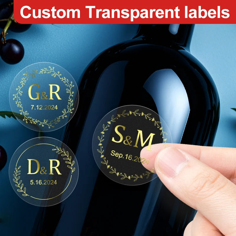 300pcs Personalized Baptism Stickers Round Transparent Gold Silver Foil Sticker Personalized Baptism Label Stickers
