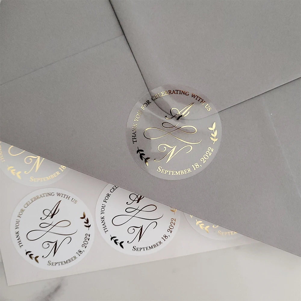 300pcs Personalized Baptism Stickers Round Transparent Gold Silver Foil Sticker Personalized Baptism Label Stickers