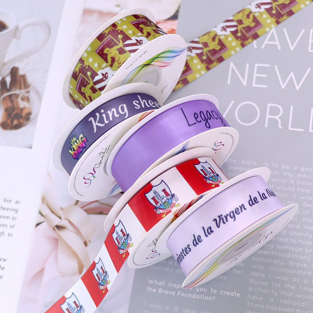 HAOSIHUI Custom Satin Ribbons Personalized Logo Printed Single Face 10~50 Yards Polyester for Gift Wedding Birthday DIY