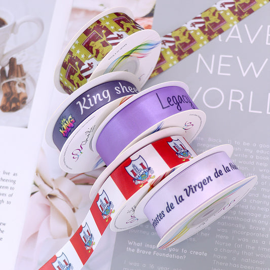 HAOSIHUI Custom Satin Ribbons Personalized Logo Printed Single Face 10~50 Yards Polyester for Gift Wedding Birthday DIY