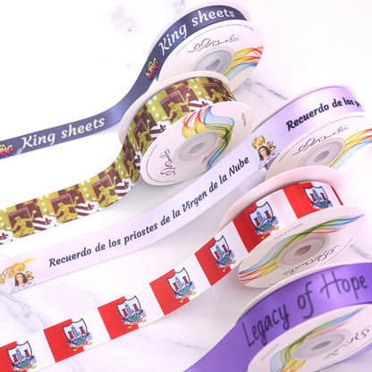 HAOSIHUI Custom Satin Ribbons Personalized Logo Printed Single Face 10~50 Yards Polyester for Gift Wedding Birthday DIY
