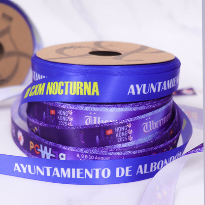 HAOSIHUI Custom Satin Ribbons Personalized Logo Printed Single Face 10~50 Yards Polyester for Gift Wedding Birthday DIY