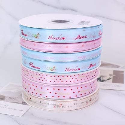 HAOSIHUI Custom Satin Ribbons Personalized Logo Printed Single Face 10~50 Yards Polyester for Gift Wedding Birthday DIY
