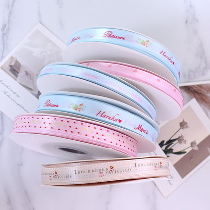 HAOSIHUI Custom Satin Ribbons Personalized Logo Printed Single Face 10~50 Yards Polyester for Gift Wedding Birthday DIY