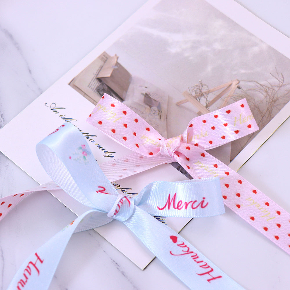 HAOSIHUI Custom Satin Ribbons Personalized Logo Printed Single Face 10~50 Yards Polyester for Gift Wedding Birthday DIY