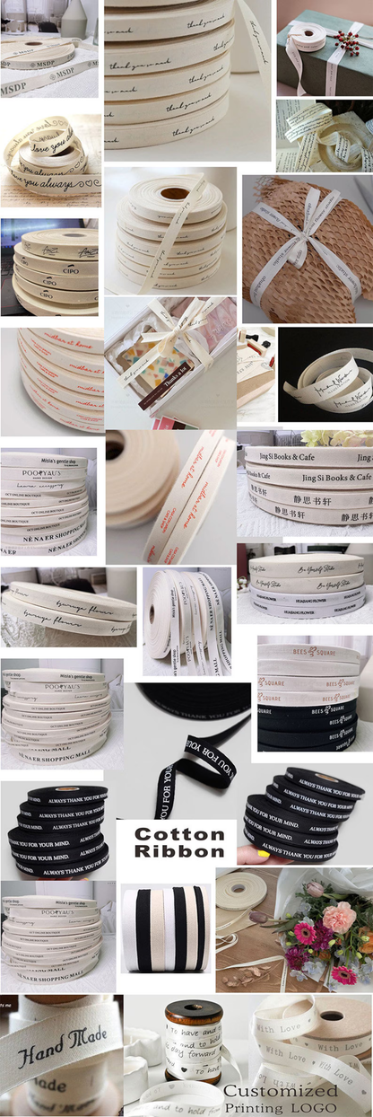 10mm-50mm Custom Cotton Ribbon Print Logo Handmade For Wedding Christmas Decoration DIY Sewing Fabric 100 Yards/Roll