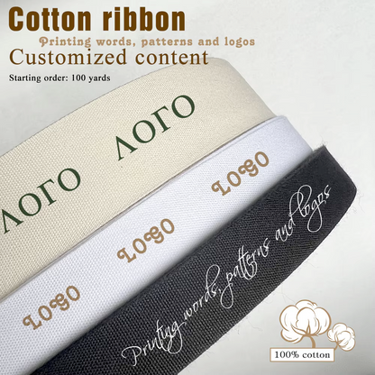 10mm-50mm Custom Cotton Ribbon Print Logo Handmade For Wedding Christmas Decoration DIY Sewing Fabric 100 Yards/Roll