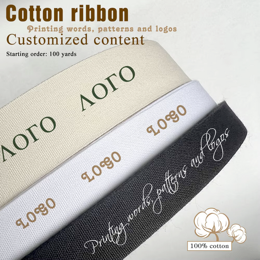 10mm-50mm Custom Cotton Ribbon Print Logo Handmade For Wedding Christmas Decoration DIY Sewing Fabric 100 Yards/Roll