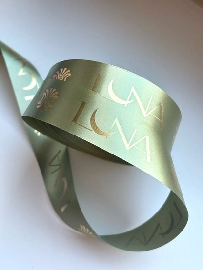 25mm wide colored satin ribbon for printing, 5 meters. Price includes shipping; customized content is included free of charge.