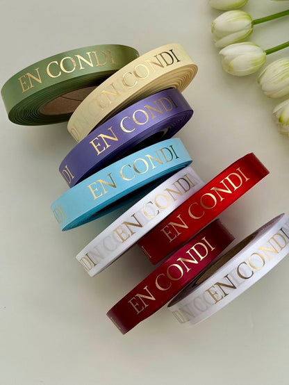 25mm wide colored satin ribbon for printing, 5 meters. Price includes shipping; customized content is included free of charge.