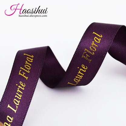 1/2''(13mm) logo printed brand stain metallic silver ribbon Polyester Ribbon gift packaging accessory for Christmas festival