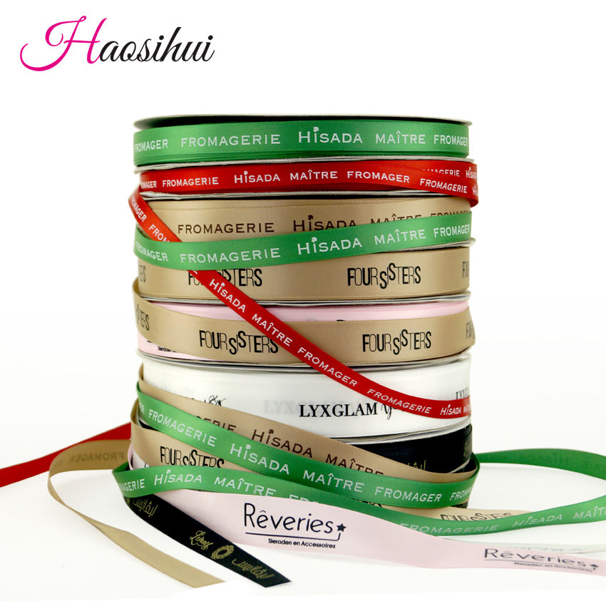 6mm-75mm Customized Printed Logo Ribbon Gift Packaging Satin Polyester Decoration for Wedding 100 yard/lot