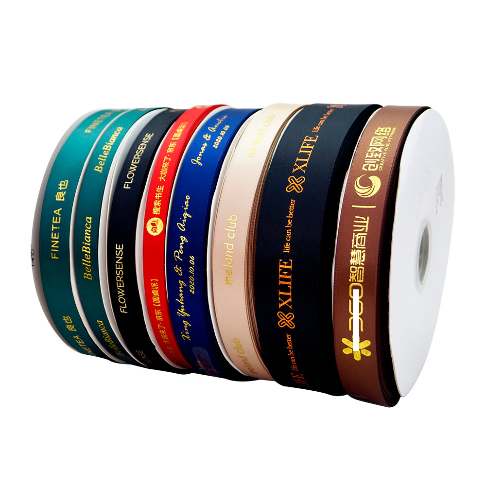 10mm-75mm Custom Print Shiny Metallic Festival Decoration Personalized Satin Ribbon Wedding Favors And Gifts Packaging 100 yard/lot