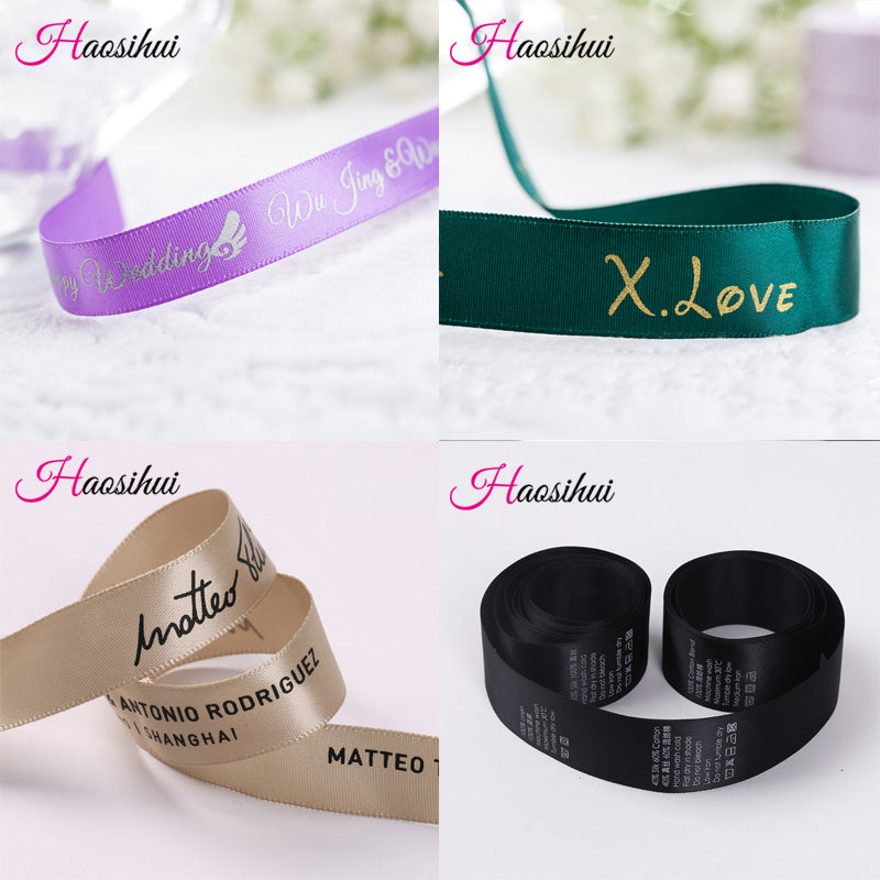 6mm-75mm Customized Printed Logo Ribbon Gift Packaging Satin Polyester Decoration for Wedding 100 yard/lot