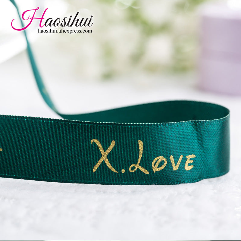 1-1/2''(39mm) Custom ribbon logo printed pack decoration brand logo polyester gift ribbons for wedding party 100yards/lot